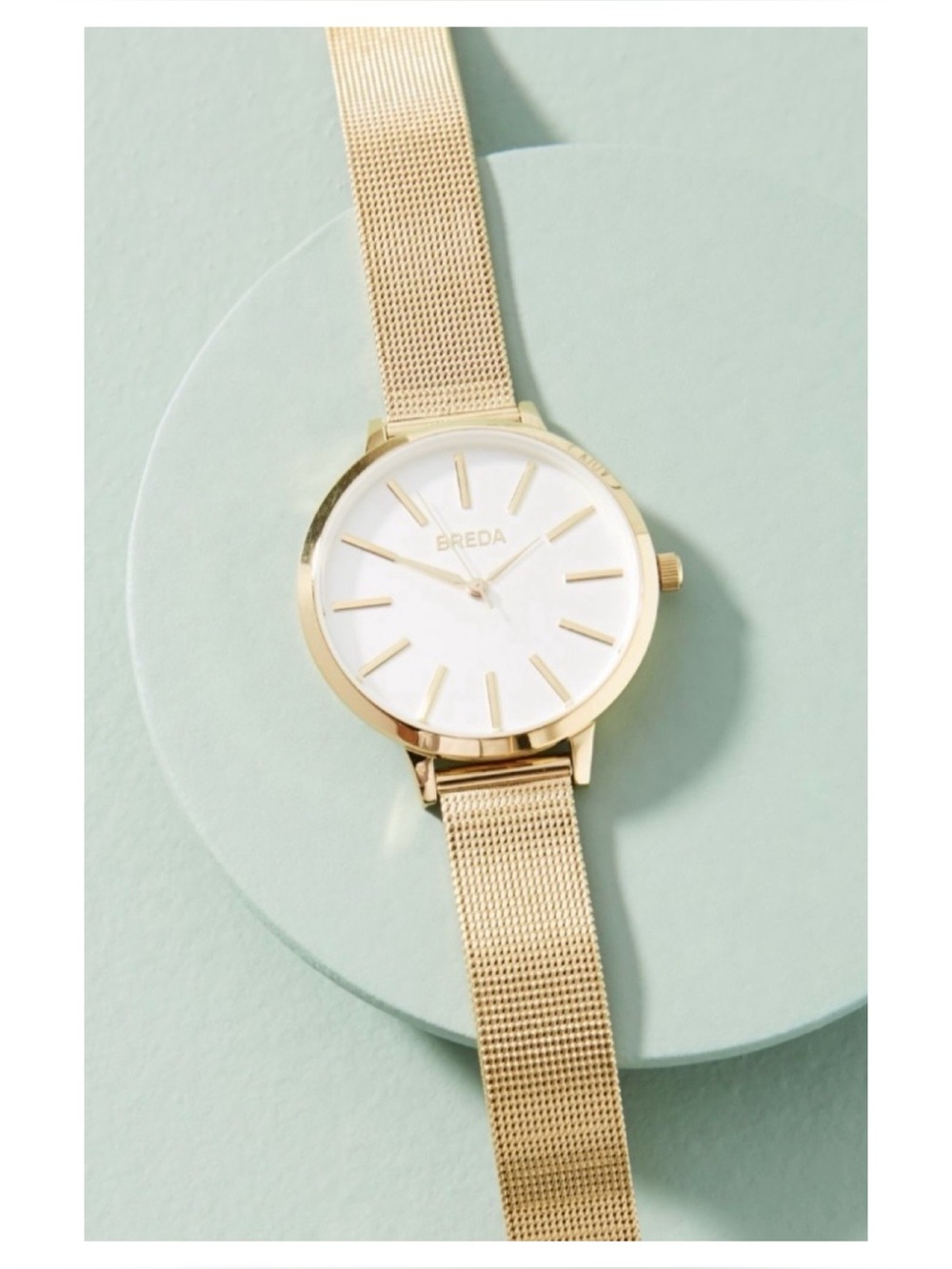 NWOT** Anthropologie BREDA Joule Mesh Watch In Gold  **Needs Battery